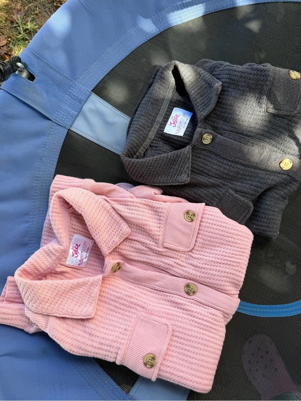 Janie and Jack Pink and Charcoal Waffle-Knit Button-Front Shirts